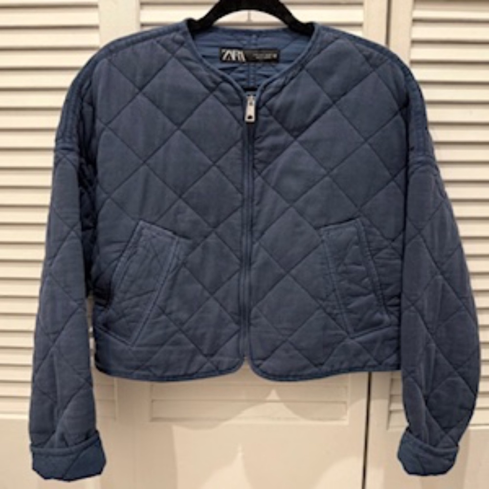 ZARA Quilted Front Zip Cropped Jacket, Size SM